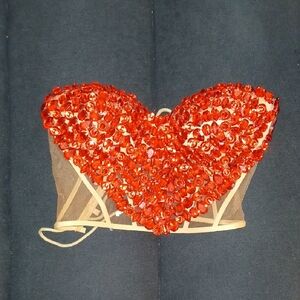 Embellished Red Beaded Women's Top